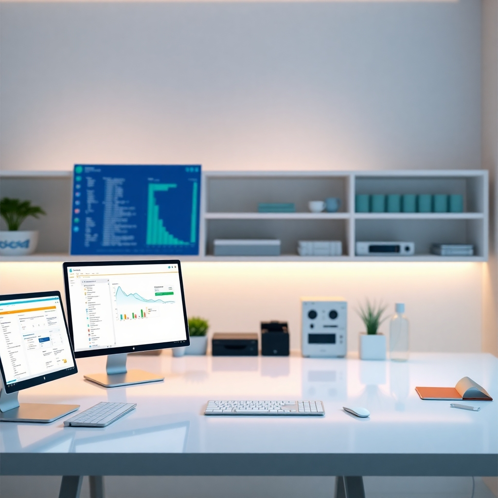 A photorealistic, 4K resolution image, depicting a clean and organized digital workspace. The image should emphasize efficiency and ease of data management.  The lighting should be soft and inviting. The composition should be orderly and demonstrate the efficacy of the platform's data management features.